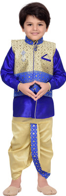 

AJ Dezines Boys Festive & Party Ethnic Jacket, Kurta and Dhoti Pant Set(Light Blue Pack of 1, Royal-blue