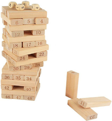 

M-Alive Jenga 51 Pcs Block 4 Dice True Wooden Tumbling Stacking Building Tower Family pack fun game(Multicolor)
