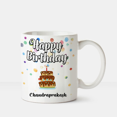 

Huppme Happy Birthday Chandraprakash Printed Coffee White Ceramic Mug(350 ml), Multicolor