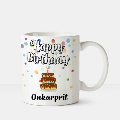 

Huppme Happy Birthday Onkarprit Printed Coffee White Ceramic Mug(350 ml), Multicolor