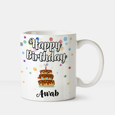 Huppme Happy Birthday Awab Printed Coffee White Ceramic Mug(350 ml), Multicolor