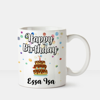 

Huppme Happy Birthday Essaisa Printed Coffee White Ceramic Mug(350 ml), Multicolor
