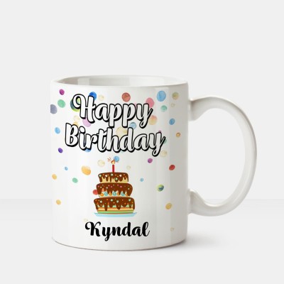 

Huppme Happy Birthday Kyndal Printed Coffee White Ceramic Mug(350 ml), Multicolor