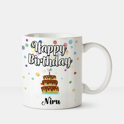 Huppme Happy Birthday Niru Printed Coffee White Ceramic Mug(350 ml), Multicolor