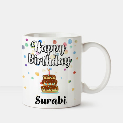 

Huppme Happy Birthday Surabi Printed Coffee White Ceramic Mug(350 ml), Multicolor