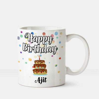 

Huppme Happy Birthday Ajit Printed Coffee White Ceramic Mug(350 ml), Multicolor