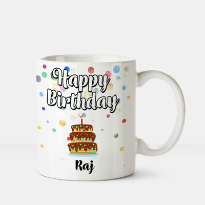 

Huppme Happy Birthday Raj Printed Coffee White Ceramic Mug(350 ml), Multicolor