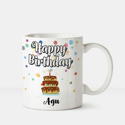 

Huppme Happy Birthday Agu Printed Coffee White Ceramic Mug(350 ml), Multicolor