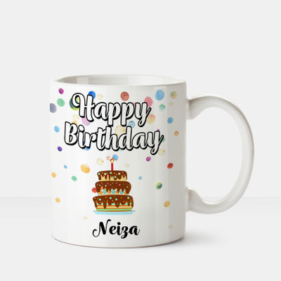

Huppme Happy Birthday Neiza Printed Coffee White Ceramic Mug(350 ml), Multicolor