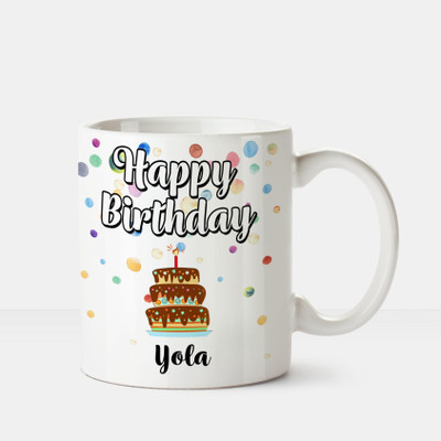 

Huppme Happy Birthday Yola Printed Coffee White Ceramic Mug(350 ml), Multicolor