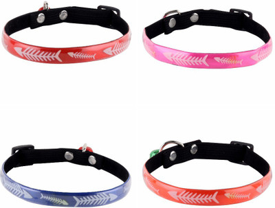 

SRI Fish Bone Design Adjustable Glossy Collar With Bell For Puppy/Cat Cat Show Collar(, Multicolor