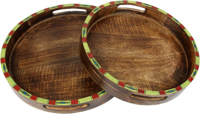 NG Art Ventura Decorative Designer Set of 2 Round Mangowood Ethnic Trays Table Décor for Serving Snacks/Tea/Coffee, Kitchen, (Small/Big), Set of 2 Trays Tray Set(Pack of 2) available at flipkart for Rs.2199