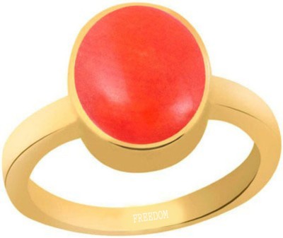 freedom Certified Coral (Moonga) Gemstone 9.25 Ratti or 8.41 Carat for Male & Female Panchdhatu 22K Gold Plated Alloy Coral Ring