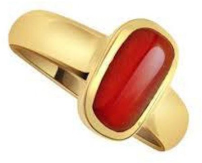 freedom Certified Coral (Moonga) Gemstone 5.25 Ratti or 4.78 Carat for Male Panchdhatu 22K Gold Plated Alloy Coral Ring