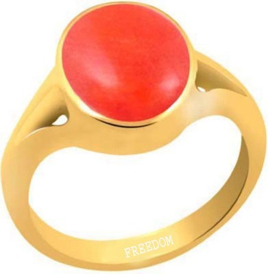 freedom Certified Coral (Moonga) Gemstone 10.25 Ratti or 9.32 Carat for Male & Female Panchdhatu 22K Gold Plated Alloy Coral Ring