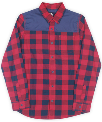 FLYING MACHINE Boys Checkered Casual Dark Blue, Red Shirt