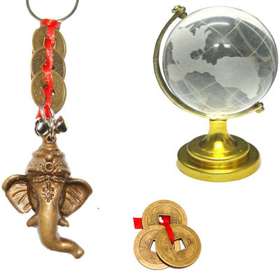 

DivyaMantra Feng Shui Combo Pack of Good Luck Chinese Coins, Globe and Keychain Decorative Showpiece - 6.5 cm(Plastic, Multicolor)
