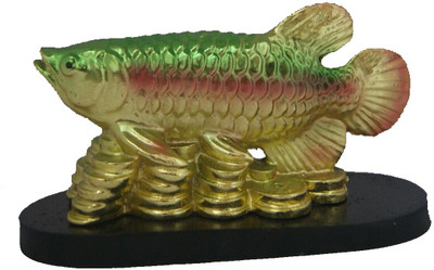 

DivyaMantra Feng Shui Prosperity Arowana Golden Dragon Fish with Gold Coins Potent Energizer of Wealth Decorative Showpiece - 6 cm(Polyresin, Gold)