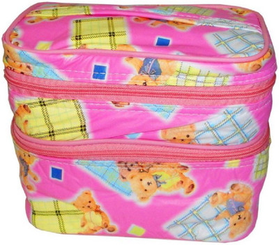 Addyz Double Decker Cosmetic Makeup Toiletry Bag, Storage Case Jewelry Vanity Box(Pink)
