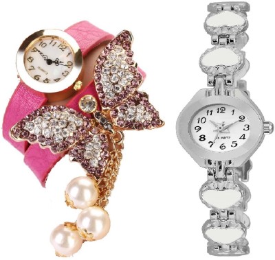 COSMIC pink bracelet watch having beautiful pendent with T S TINY WHITE HEARTS DIVA GLEAM LADIES BRACELET Watch  - For Women   Watches  (COSMIC)