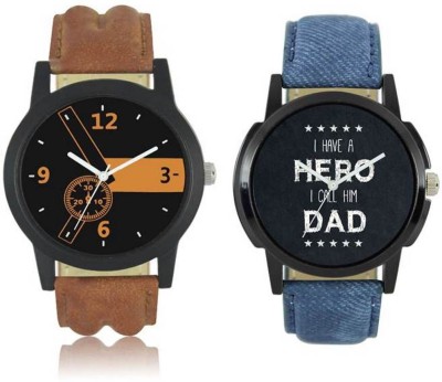 FASHION POOL LOREM GENTS MOST STYLISH & STUNNING ROUND MULTI COLOR BLACK & ORANGE DIAL DESIGN COMBO WITH FULL BLACK I HAVE A HERO DAD COLLECTION WITH COOL & TRENDY BROWN & BLACK COLOR LEATHER BELT WATCH COMBO FOR PROFESSIONAL & PARTY WEAR WATCH FOR FORMAL & FESTIVAL SPECIAL COLLECTION Watch  - For B   Watches  (FASHION POOL)