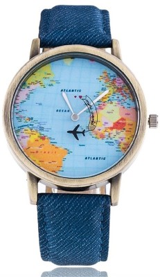 keepkart Blue Leather Strap World Map Designer Couple Watch For Boys And Girls Watch  - For Men & Women   Watches  (Keepkart)