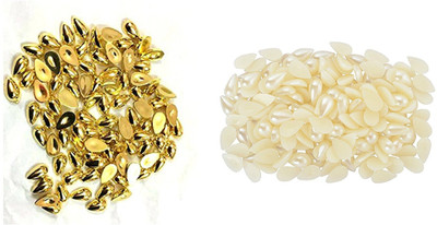 

GOELX Combo of Drop Shape Crystal Edged Golden Stones/Kundans and Pearl Drops half beads pastable for Jewellery Making/Decorating & Crafts.