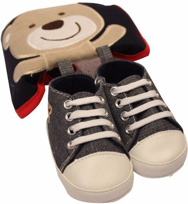 

Babies Bloom Infant Baby Boy Denim Blue Print Crib Shoes With Black Cartoon Bib (Size 11)(Multicolor)
