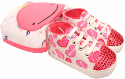 

Babies Bloom Infant Baby Boy Crib I Lov You Pink Pattern Shoes And Pink Cartoon Character Bib (Size 13)(Multicolor)