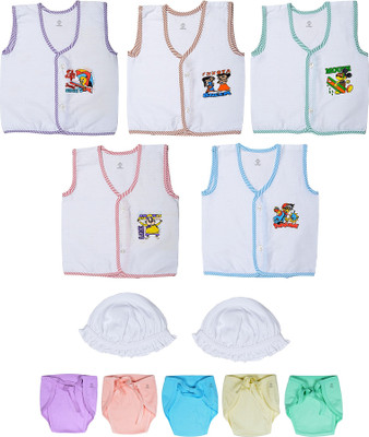 

Sathiyas White Jabla with Nappies and Caps(White)