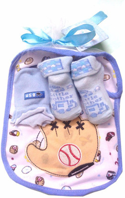 

Babies Bloom White And Blue Little Brother Design 3 Pcs High Quality Baby Bib, Anti Scratch Mittens And Socks Gift Set For Baby Boy(0-6 Months)(Multicolor)