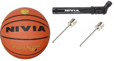 

Nivia Combo of Three, One 'True Orange' Basketball ,One 'Double Action' Pump , and Two Needle- Basketball - Size: (Pack of 1, Multicolor