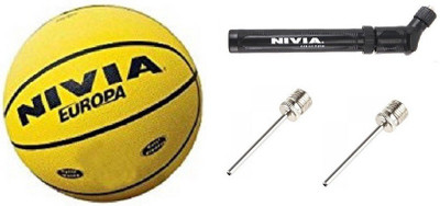

Nivia Combo of Three, One Europa Basketball (Yellow) ,One Double Action Pump , and Two Needles- Basketball - Size: (Pack of 1, Multicolor