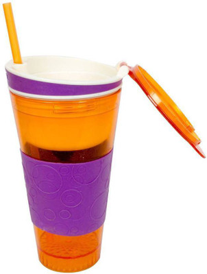 

mega star Snackeez 2 in 1 Snack Drink Cup (1pcs orange) 600 ml Sipper(Pack of 1, Orange)