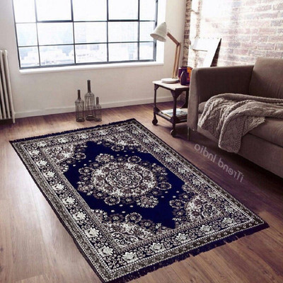 Shreejee Blue Chenille Carpet(5 ft,  X 7 ft, Rectangle)
