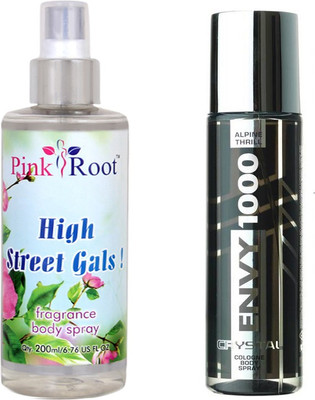 

Envy 1000 Alpine Thrill Colonge Body Spray 120ml, Pink Root High Street Gals Fragrance body Spray 200ml(Set of 2)