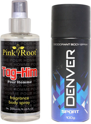 Denver Sport Deodorant 150ml, Pink Root Tag-Him Pour Homme Fragrance body Spray 200ml(Set of 2) available at flipkart for Rs.490