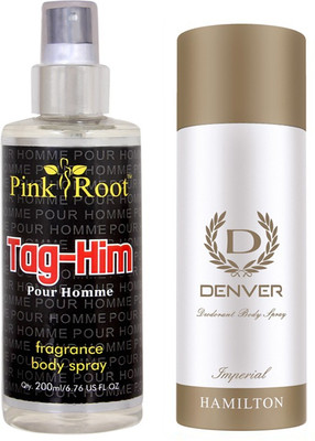 Denver Imperial Deodorant 165ml, Pink Root Tag-Him Pour Homme Fragrance body Spray 200ml(Set of 2) available at flipkart for Rs.490