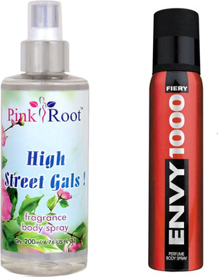 

Envy 1000 Envy Fiery Perfume Body Spray 120ml and Pink Root High Street Gals Fragrance body Spray 200ml Pack of 2(Set of 2)