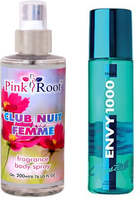 

Envy 1000 Magic Perfume Body Spray 120ml and Pink Root Club Nuit Femme Fragrance body Spray 200ml Pack of 2(Set of 2)