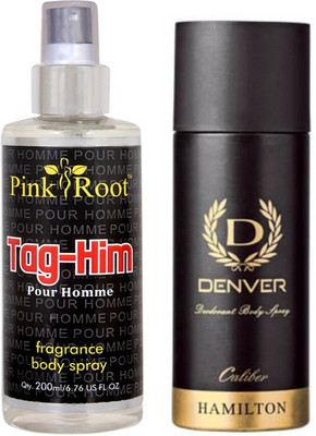 Denver Caliber Deodorant 165ml, Pink Root Tag-Him Pour Homme Fragrance body Spray 200ml(Set of 2) available at flipkart for Rs.490
