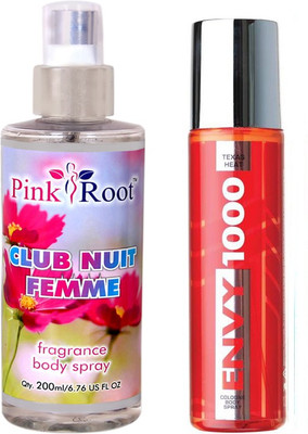 

Envy 1000 Envy Texas Heat Colonge Body Spray 120ml and Pink Root Club Nuit Femme Fragrance body Spray 200ml Pack of 2(Set of 2)