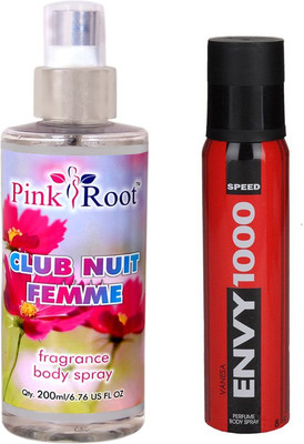 

Envy 1000 Envy Speed Perfume Body Spray 120ml and Pink Root Club Nuit Femme Fragrance body Spray 200ml Pack of 2(Set of 2)