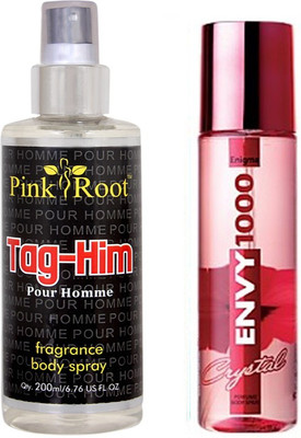 

Envy 1000 Engima Perfume Body Spray 120ml, Pink Root Tag-Him Pour Homme Fragrance body Spray 200ml(Set of 2)