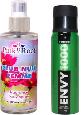 

Envy 1000 Envy Force Perfume Body Spray 120ml and Pink Root Club Nuit Femme Fragrance body Spray 200ml Pack of 2(Set of 2)