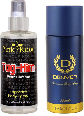 Denver Pride Deodorant 165ml, Pink Root Tag-Him Pour Homme Fragrance body Spray 200ml(Set of 2) available at flipkart for Rs.490