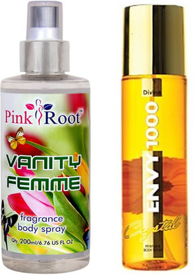 

Envy 1000 Envy Divine Perfume Body Spray 120ml and Pink Root Vanity Femme Fragrance body Spray 200ml Pack of 2(Set of 2)