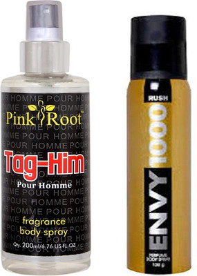 

Envy 1000 Rush Perfume Body Spray 120ml, Pink Root Tag-Him Pour Homme Fragrance body Spray 200ml(Set of 2)