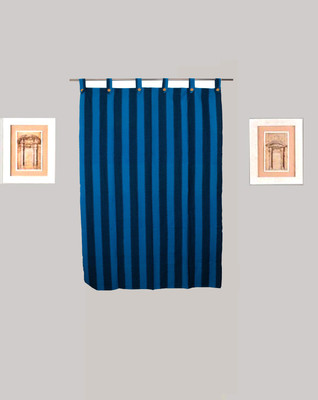 Tidy 150 cm (5 ft) Cotton Window Curtain Single Curtain(Striped, Blue)