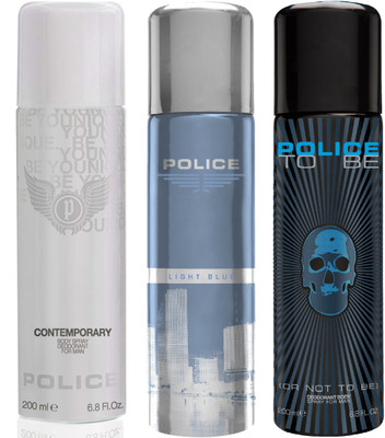 

Police Light Blue & Contemporary & To Be Man Deodorant Spray - For Men(600 ml, Pack of 3)